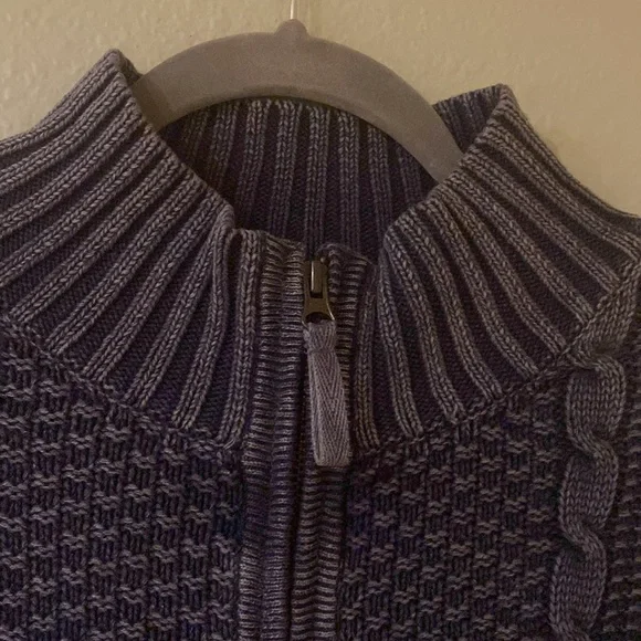 Carbon 2 Cobalt Mens Gray/Blue Linen/Cotton Cable Knit Fisherman Cardigan, XL